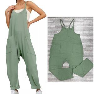 New Causal V-Neck Sleeveless Harem
Overall Jumpsuit in Green